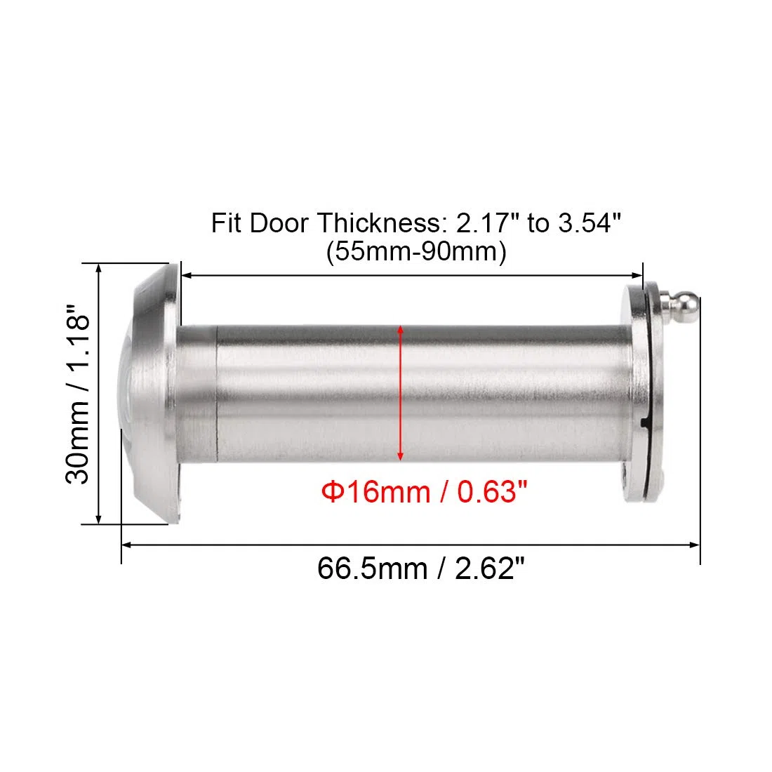 sourcing map Mirilla de la puerta de 200 grados para puertas de 55-90 mm, acabado en cromo satinado cepillado