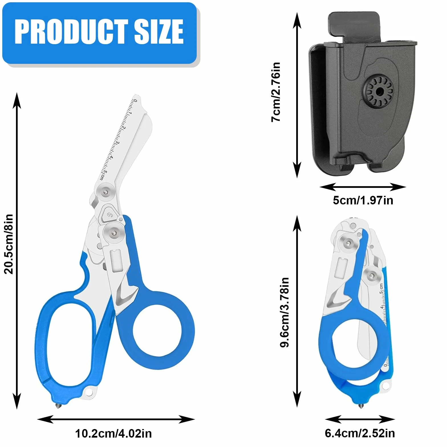 Tijeras de Rescate 6 en 1 Multiherramienta Plegables de Acero Inoxidable, Tijeras de Emergencia y Trauma con Pinzas y Funda, Multifunción para Uso Profesional y Servicios de Rescate