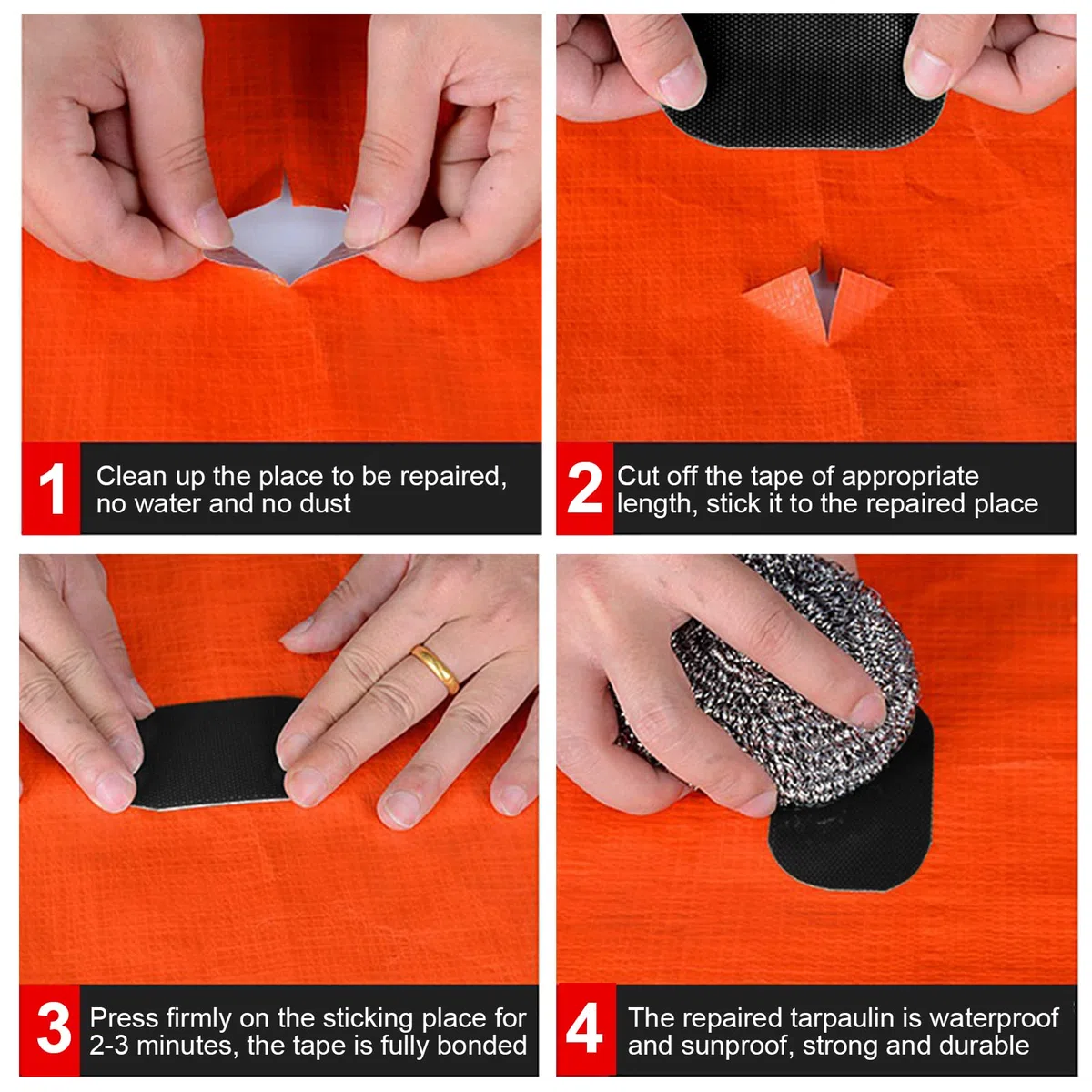 Cinta adhesiva de reparación impermeable, 8 cm x 5 m, autoadhesiva, reparación para camiones, sombrilla, tienda (negro)