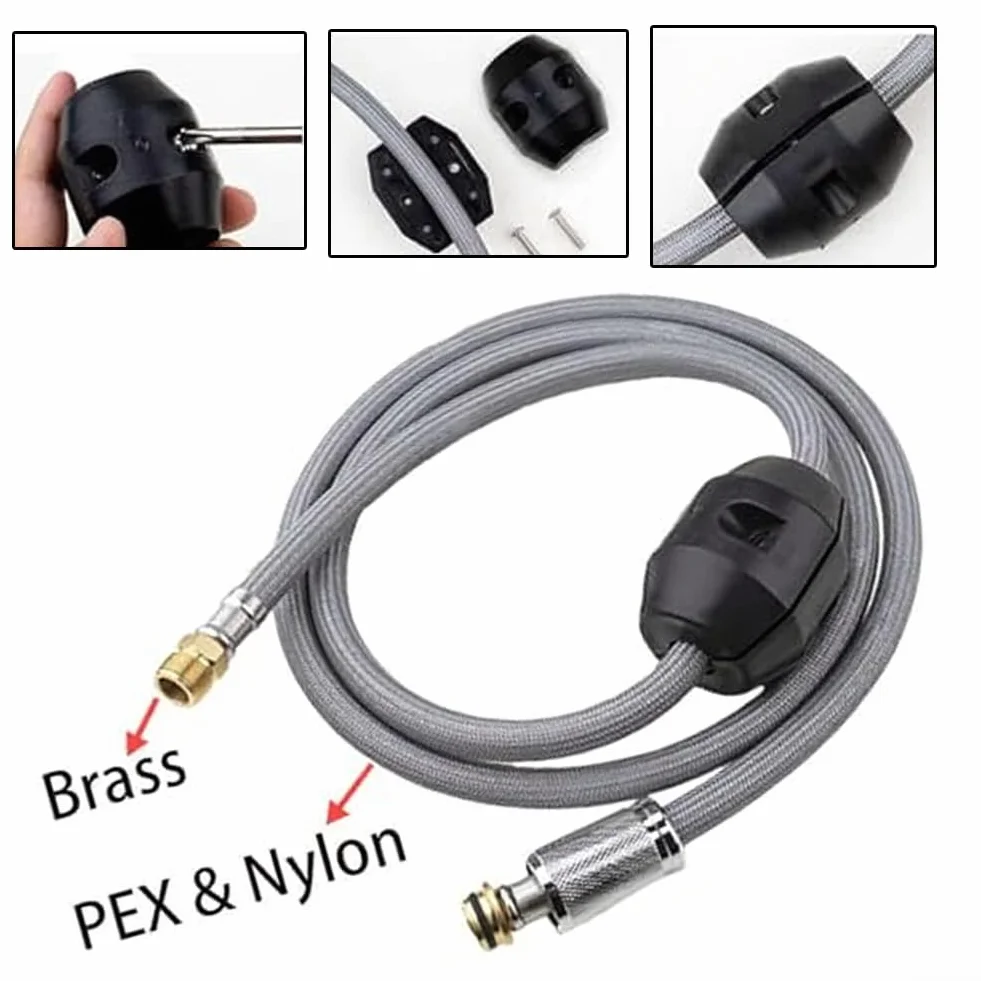Kit de repuesto de manguera de grifo de cocina extraíble, diseño flexible de nailon y metal de 59 pulgadas con conectores de latón resistentes a fugas, bola y 3 adaptadores para modelo