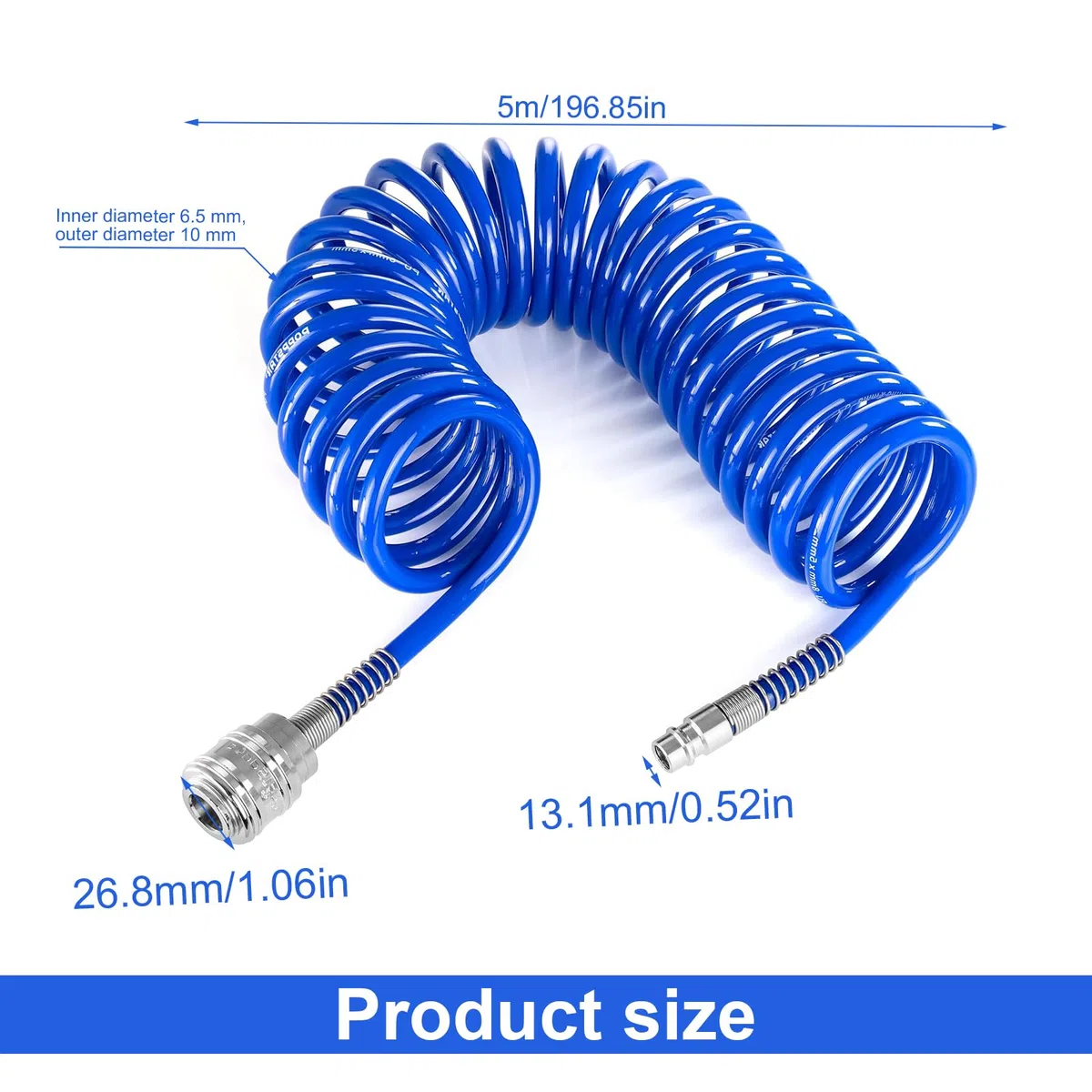 5 Metros Manguera Compresor Aire, Diámetro 10 X 6,5mm Manguera Aire Comprimido, Manguera para Compresor de Aire con Conector para el Hogar, Taller, Taller de Coches