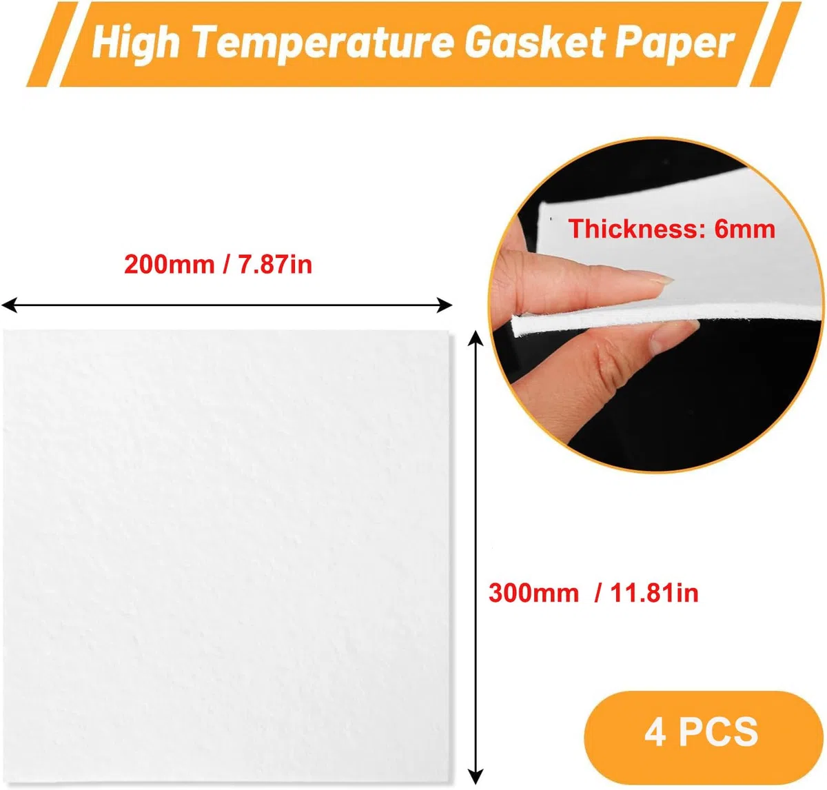 4 piezas de papel de fibra cerámica de alta temperatura: junta aislante ignífuga for hornos y calderas(T: 6mm)