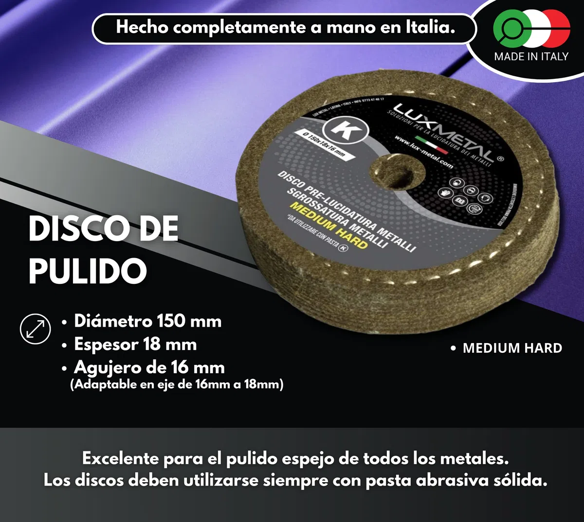 Lux Metal - Disco de pulido de dureza media 150 mm fieltro de lana discos de pulido espejo metales aluminio acero inoxidable rueda de pulido para taladro amoladora latón cobre hierro madera mármol oro