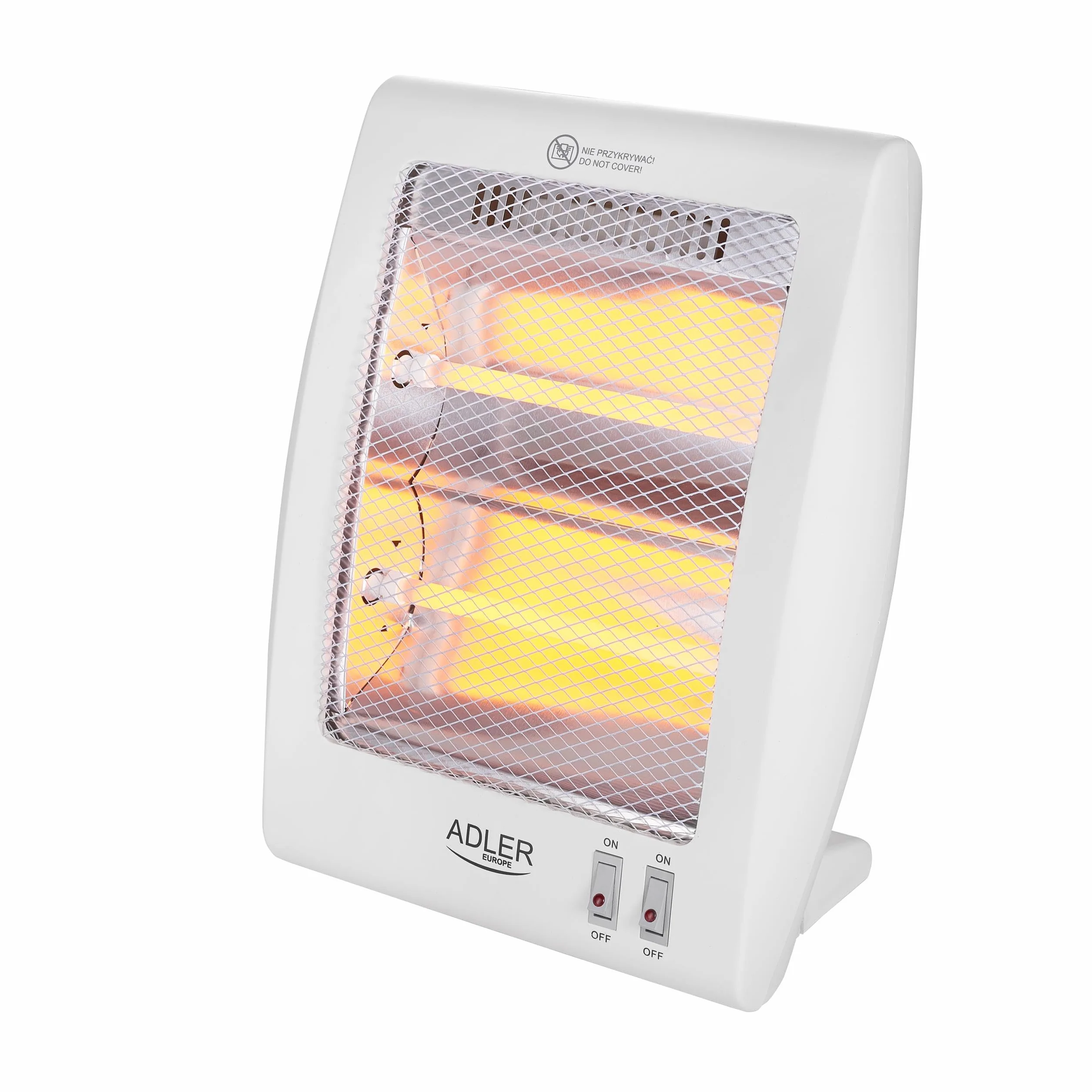 Adler AD7709 Estufa eléctrica de cuarzo portátil, radiador halógeno, 2 niveles temperatura, sistema seguridad, 400/800W
