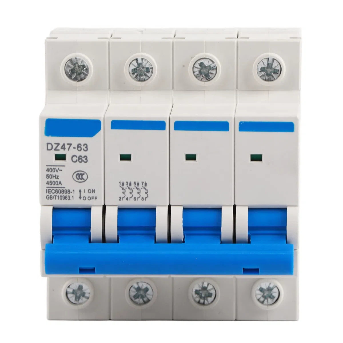 Fafeicy DZ47-63 4P 63A Disyuntor de Corriente Residual con Protección Contra Fugas, Interruptor Automático 400V 6kA Capacidad de Ruptura