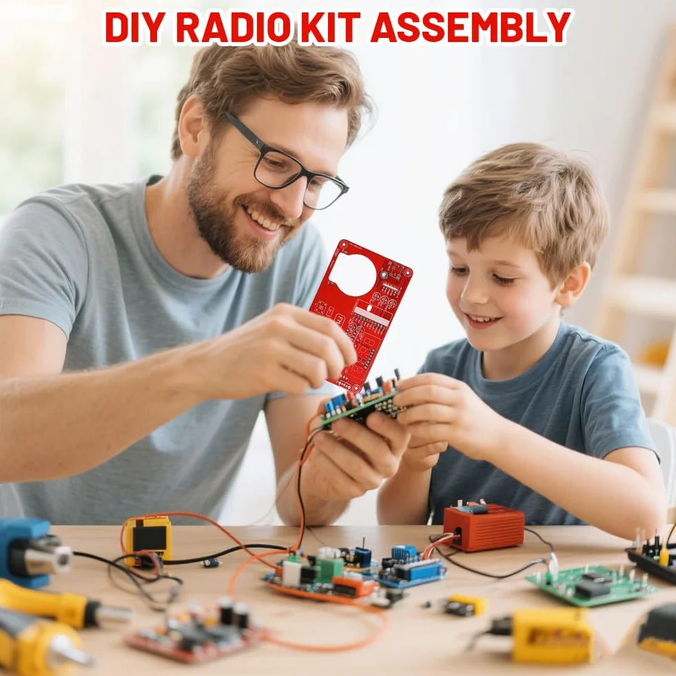 Kit de ejercicios de soldadura electrónica con radio digital y pantalla, kit de construcción electrónica DIY con módulo de carga para principiantes, estudiantes y formación STEM - Práctico juego de