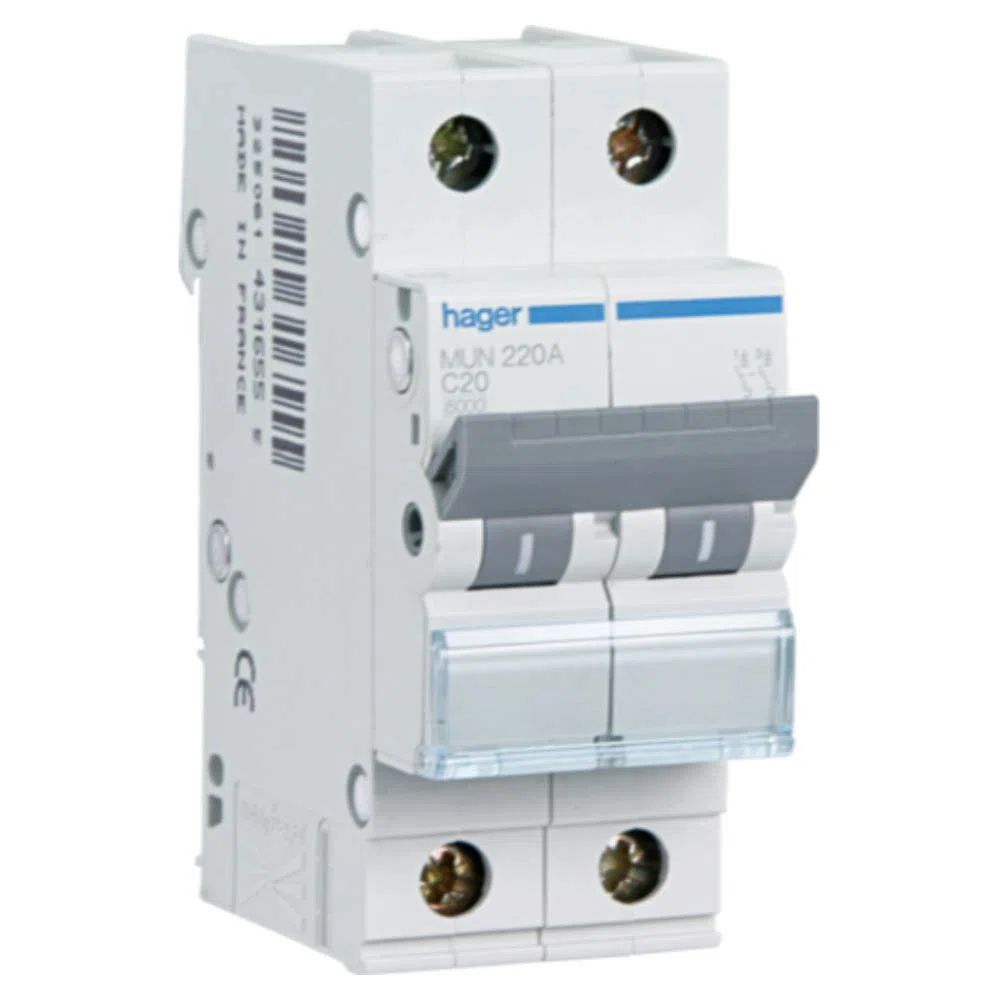 Hager MUN225A Interruptor Automático Magnetotérmico Serie MU, 2P, 25A, curva C, 6KA