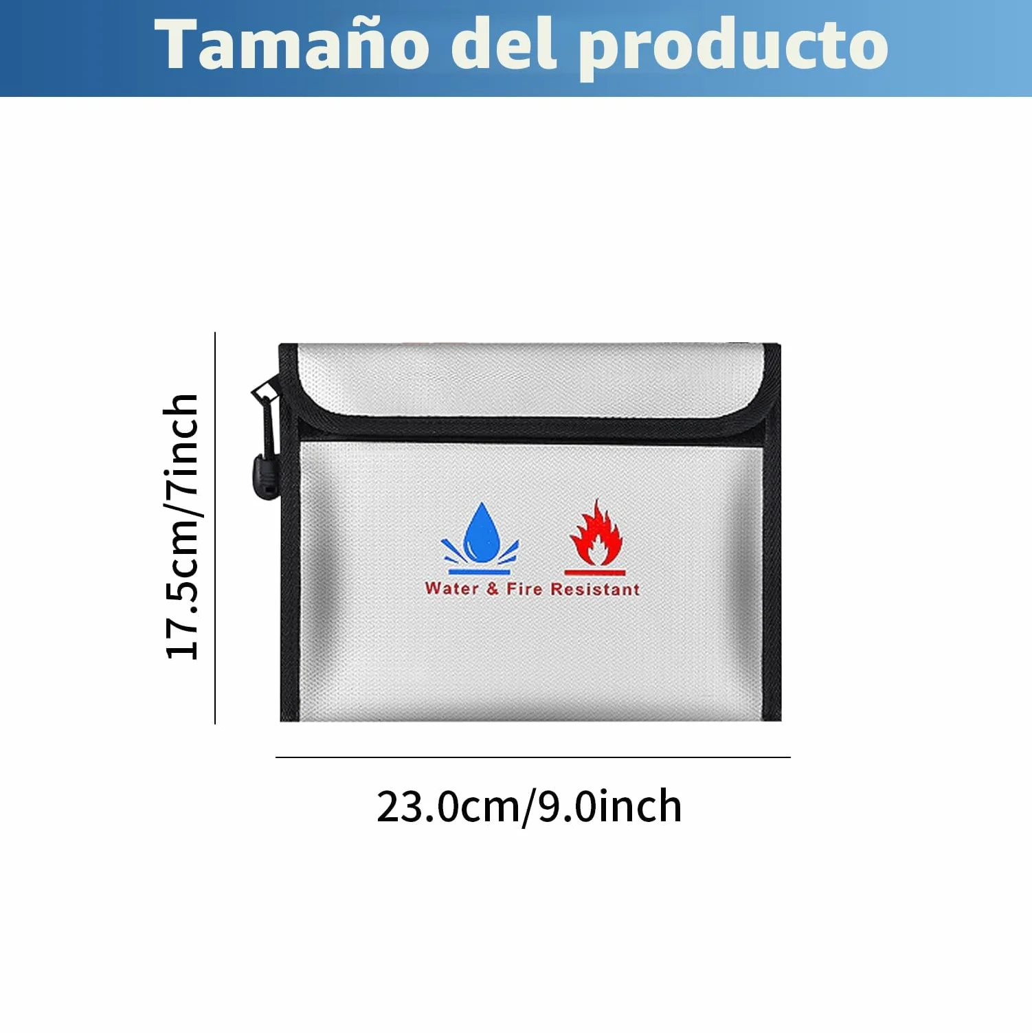 2 bolsas ignífugas para documentos, 23 x 17,5 cm, impermeable e ignífuga, para documentos, dinero, pasaporte, archivos bancarios y dinero en efectivo (gris)