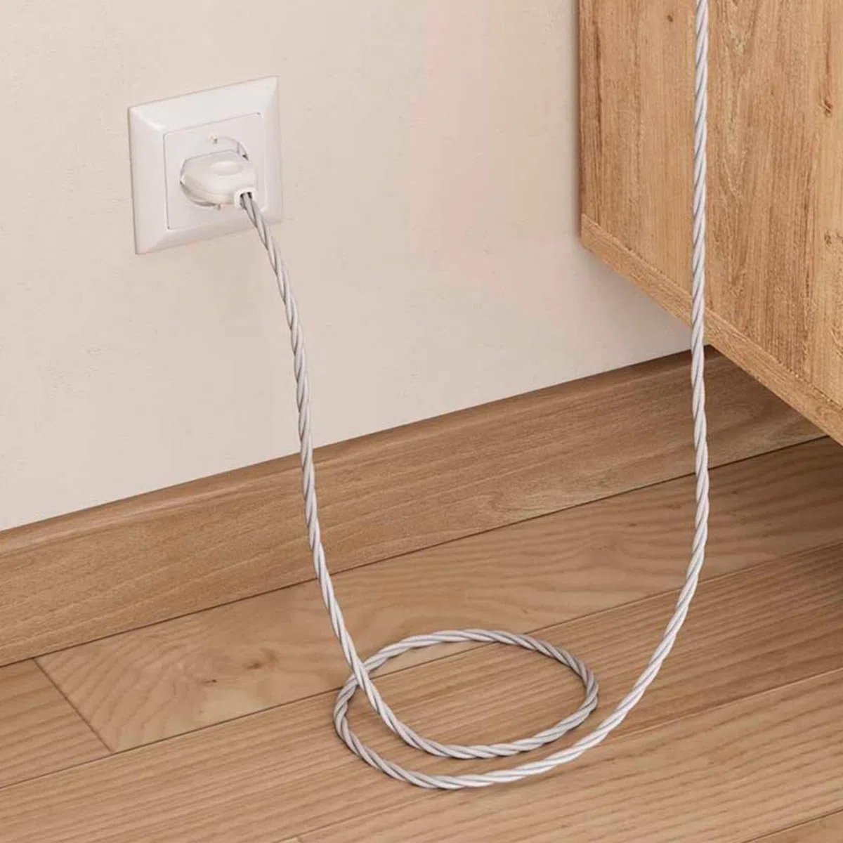 Cable eléctrico textil trenzado Blanco 5m | Hilo lámpara decorativo 2 hilos 2x0,75mm² | Cable flexible tejido para iluminación de diseño | Rollo de cable funda textil color blanco moderno