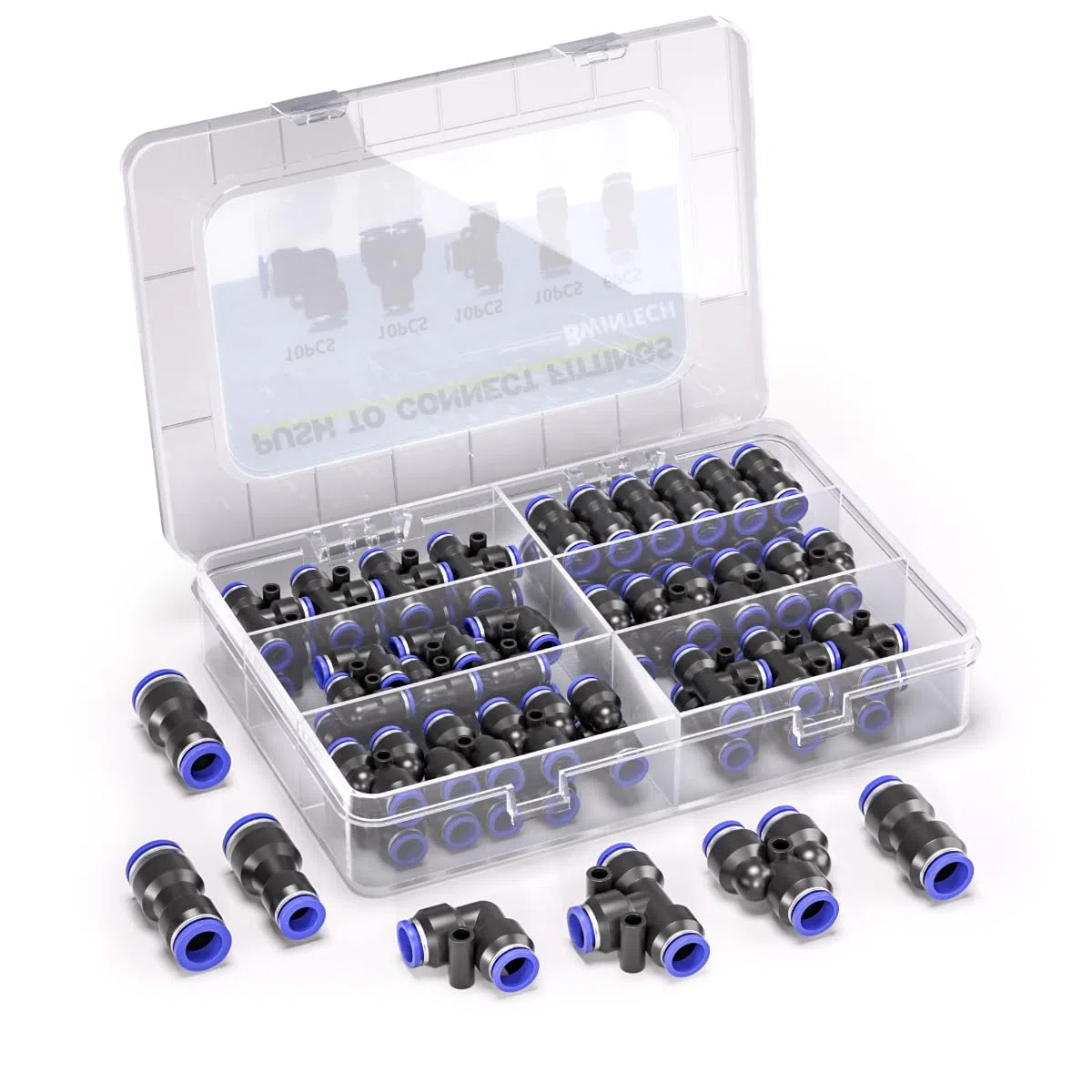 Bwintech 46 piezas y 6 mm Kit de Conector de Manguera de Aire de Empuje rápido neumático (Conector Recto/Codo/T/Divisor de 6 mm y Conector Reductor de 4-6,4-8,6-8 mm