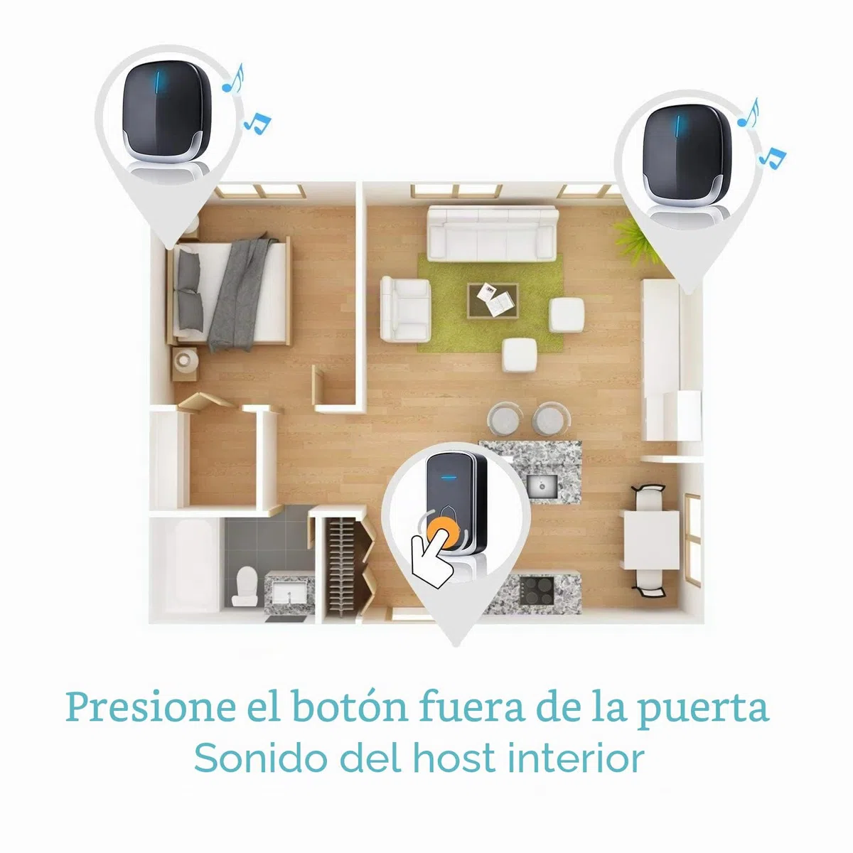 Timbre Inalámbrico para Puerta - 300m Timbre Inalámbrico Exterior Impermeable con Indicador LED, 58 Melodías, 4 Volumen Ajustable para Puerta Casa Oficina Hotel Casa y Más