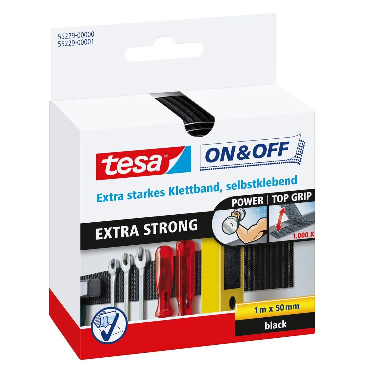 Tesa 55229-00000-02 Cinta de Cierre Extra Fuerte (1 m x 50 mm), Negro/Standard