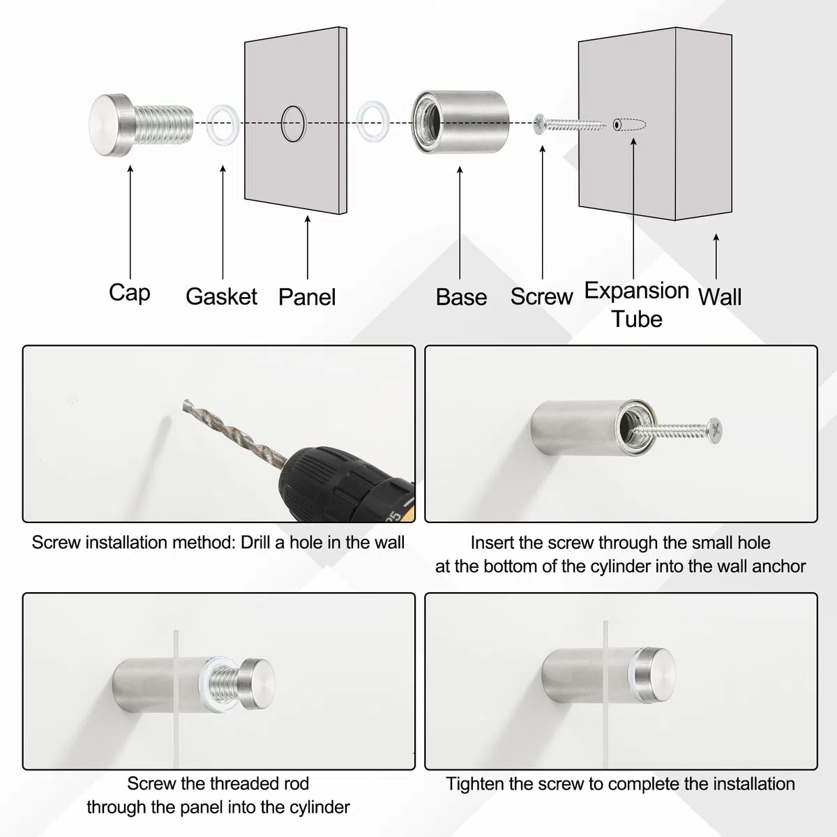 PATIKIL Tornillos De Separación 1/2x0.79", Paquete De 16 Montajes De Pared De Acero Inoxidable, Hardware Para Montar Letreros, Clavos De Separación Para Colgar Letreros, Plateado