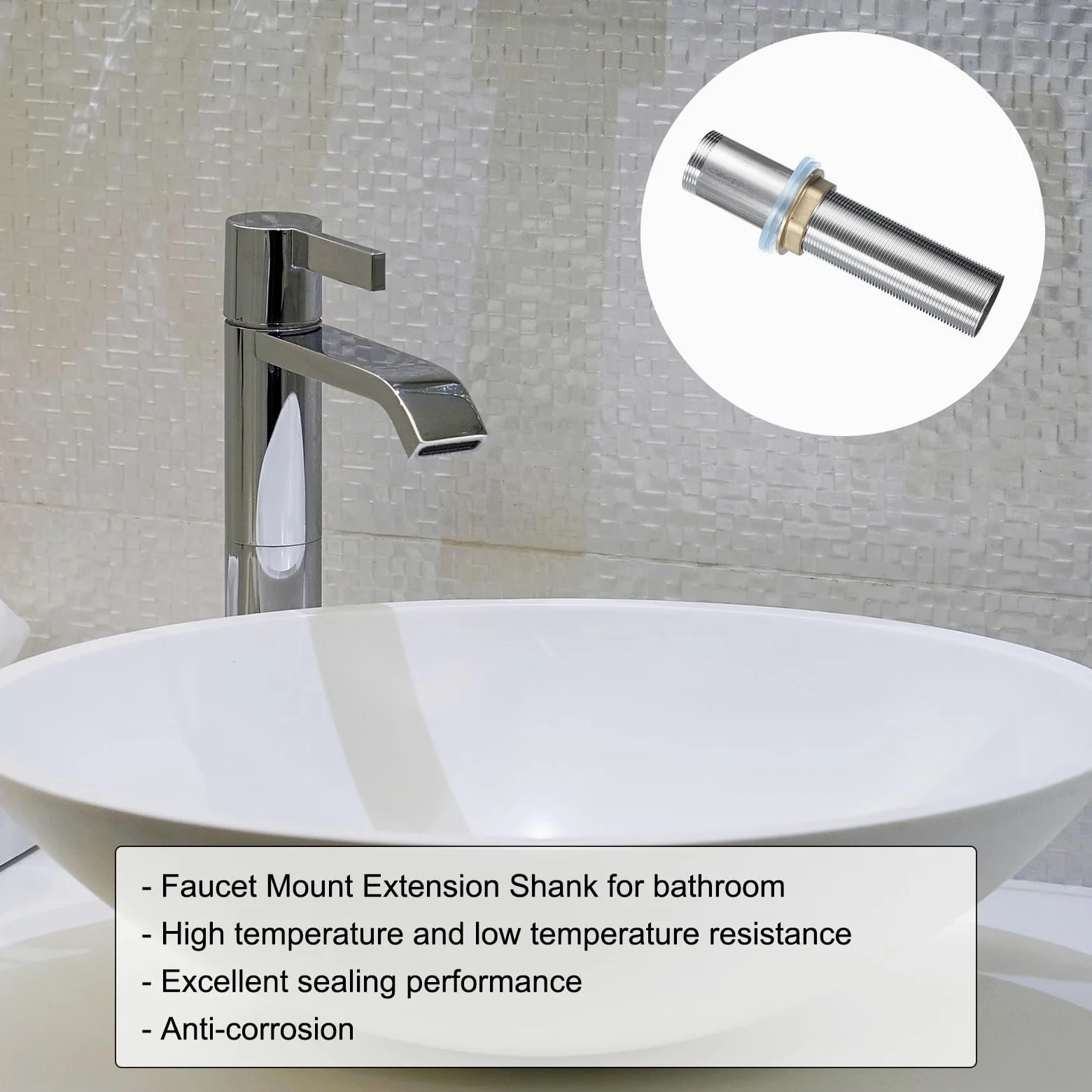 QUARKZMAN 6" Caña de Extensión de Montaje de Grifo de Acero Inoxidable con Tubo Roscado para Alargar la Caña de Montaje de Pie Alto Fijo con Tuerca y Junta 1 Piezas