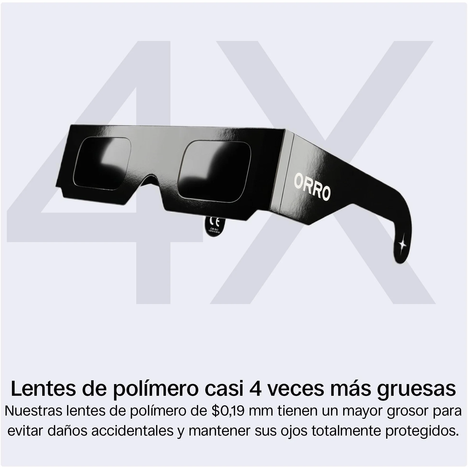 ORRO 37MM Classic Gafas para Eclipse Solar Pack de 6, Blanco, Protección Ocular Certificada, Probadas EN ISO 12312-2:2015, Marcado CE para Observación Directa Segura del Sol