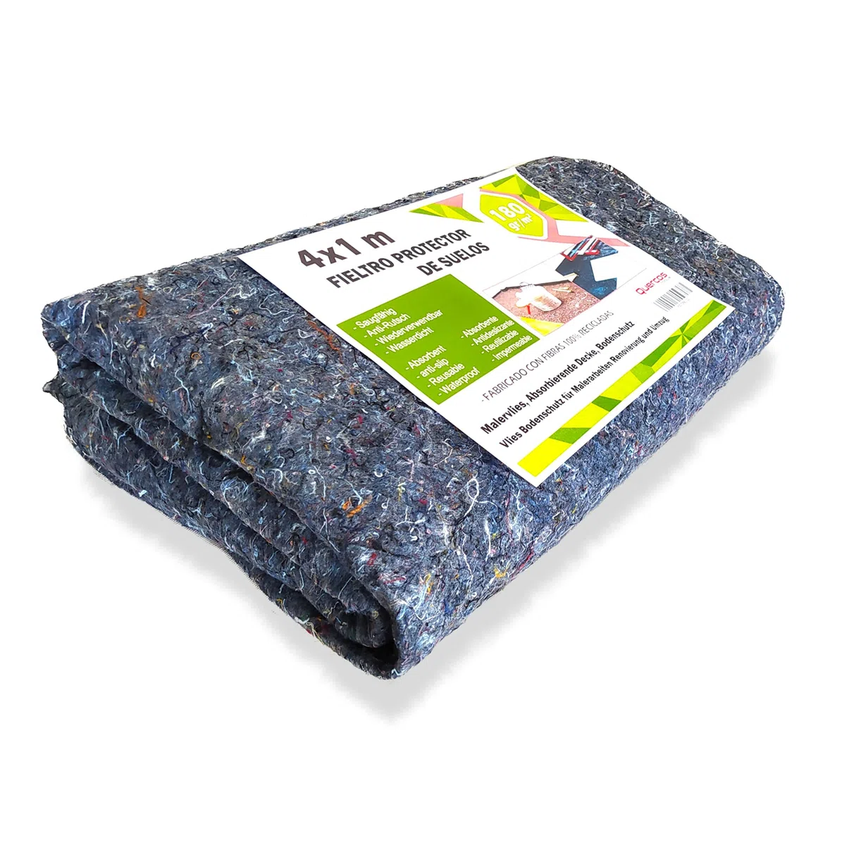 Manta Absorbente de Fieltro Quercos 4x1 m – Alfombra Protectora para Pintar, Reformas y Mudanzas – Antideslizante e Impermeable 180 g/m² – Fieltro Reutilizable y Resistente