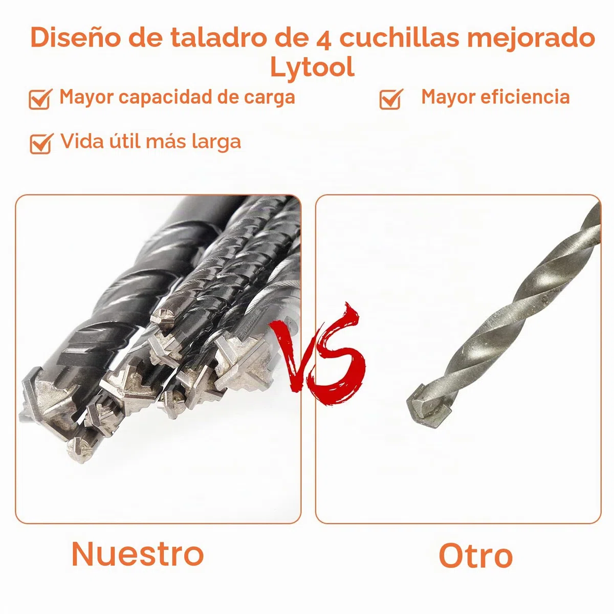 10 pieza Juego de Brocas SDS-Plus, Lytool Profesional Brocas Hormigón de Cruceta para Taladrar en Hormigón, Piedra Natural, Mampostería (5, 6, 8, 10, 12 mm)