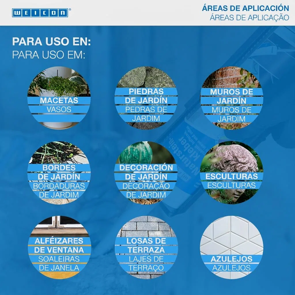 WEICON Adhesivo para Piedra Natural 290 ml, alta adhesión inicial, para todo tipo de piedra, para interior y uso exterior, sin disolventes, blanco