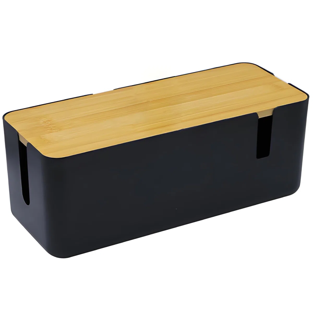 Caja organizadora de Cables Negra con Tapa de bambú, Organizador de Cables Grande para Ocultar Cables y enchufes