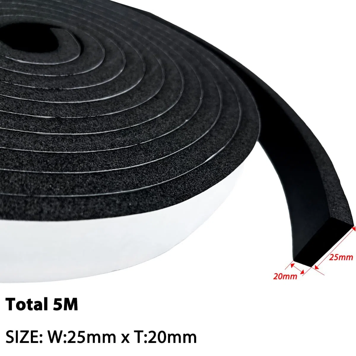 Cinta de espuma autoadhesiva,antivibraciones,aislamiento acústico,resistencia a los golpes,protección de muebles,juntas de espuma autoadhesiva para puertas y ventanas (25mmx20mmx5m)