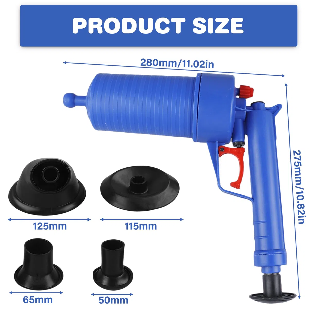 GBKDQQ Limpiador de Tubos a Presión: Apto Para Inodoros, Duchas, Lavabos, Cocina, Mecánico Sin Productos Químicos, Ecológico y Eficaz, Operación Manual y Fácil de Usar (Azul)