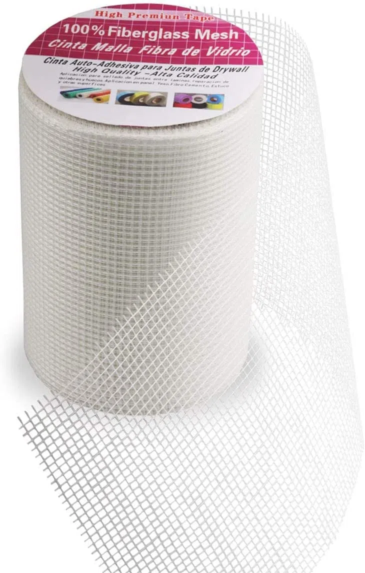 Cinta de Tela Fibra de Vidrio Cinta de Malla Tela de Fibra de Vidrio Autoadhesiva Cinta de Reparación en Rollo de Tela para Rellenar Grietas y Juntas, 20 cm x 25 m