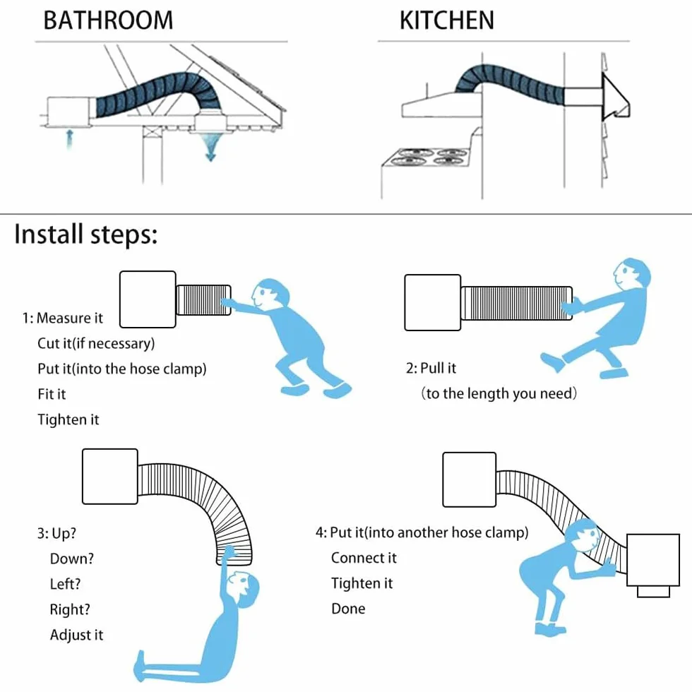 Ø 100 mm Tubo Flexible de Salida de Aire 6 m Tubo Aire Flexible di Aluminio PVC para Extractor de Aire Climatización Secadora Conducto de Aire de Ventilación Sistemas con 2 Abrazaderas