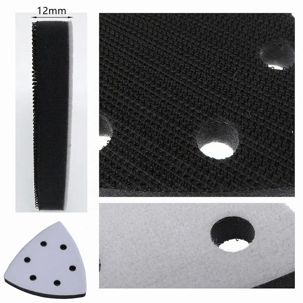 Young Wolf 4 almohadillas de 93 mm con 6 agujeros de gancho de interfaz suave triangular, almohadilla de esponja de lijado para máquinas de lijado, reducción de ruido resistente a los impactos