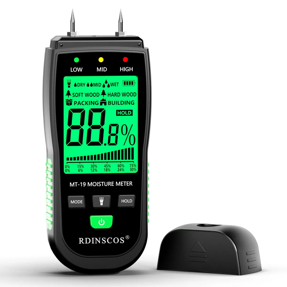 RDINSCOS Medidor de Humedad con Pantalla LCD,Detector de Humedad con Botón HOLD,Alarma para Paredes de Yeso/Madera