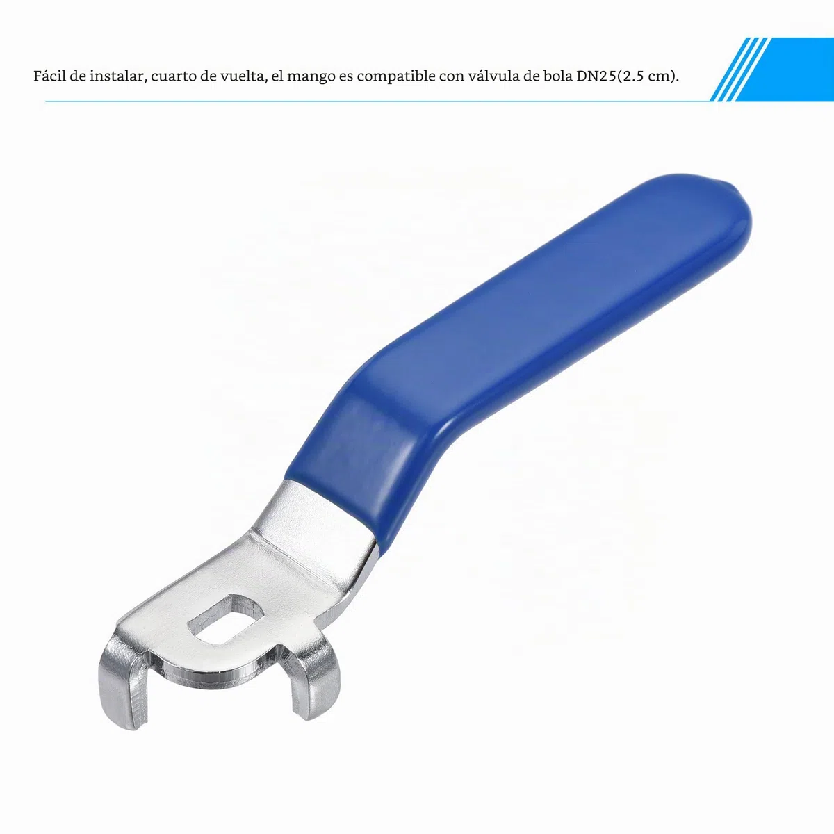 sourcing map Palanca Mango Hierro Cromado Chapado Reemplazo Cuarto Vuelta con Plástico Empuñadura Azul para DN25 Bola Válvula 2uds