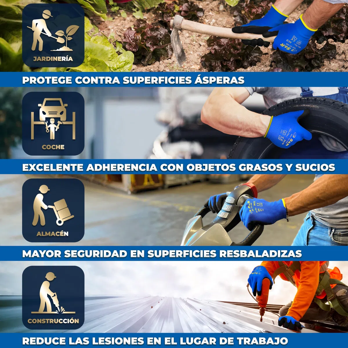 S&R Guantes de Trabajo Hombre Ligeros - Talla XL/10-12 Pares.