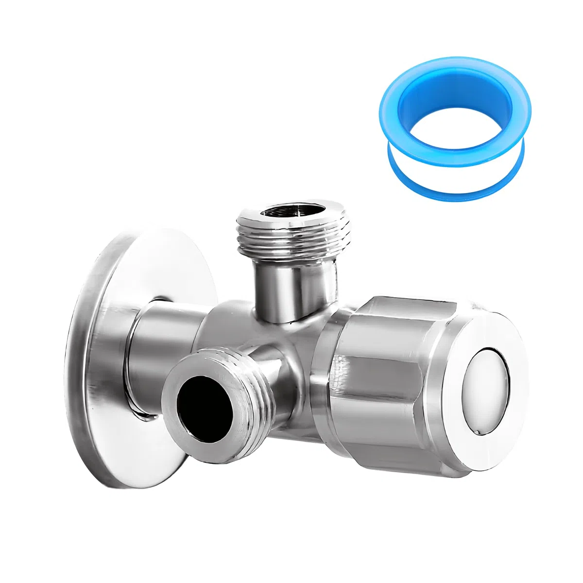 Válvula de Ángulo Doble, Válvula de Ángulo Doble para Lavabo, Llave de Paso Agua 1/2, con 2 X 1/2 Pulgadas y Cinturón de Materia Prima
