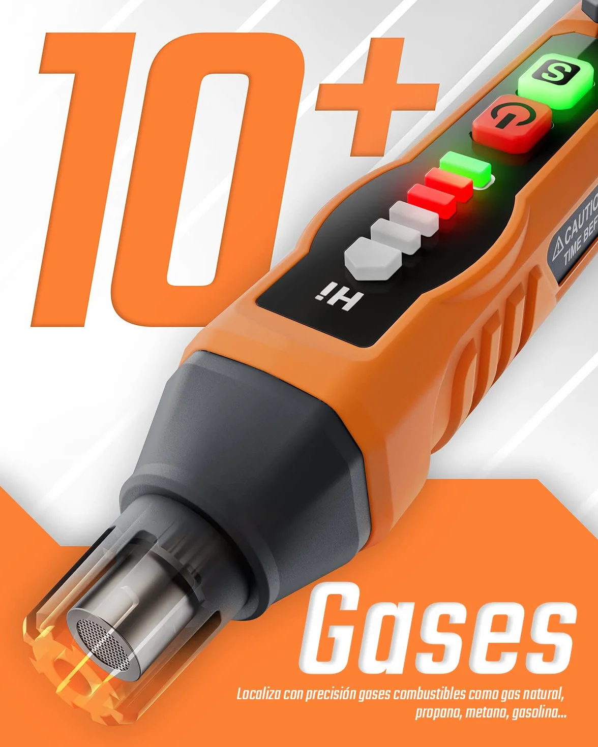 Detector de Gas Natural TopTes PT177 con Alarma Audible y Visual, para Detectar Metano y Propano en Casa o Autocaravana (Incluye 2 Baterías) - Naranja