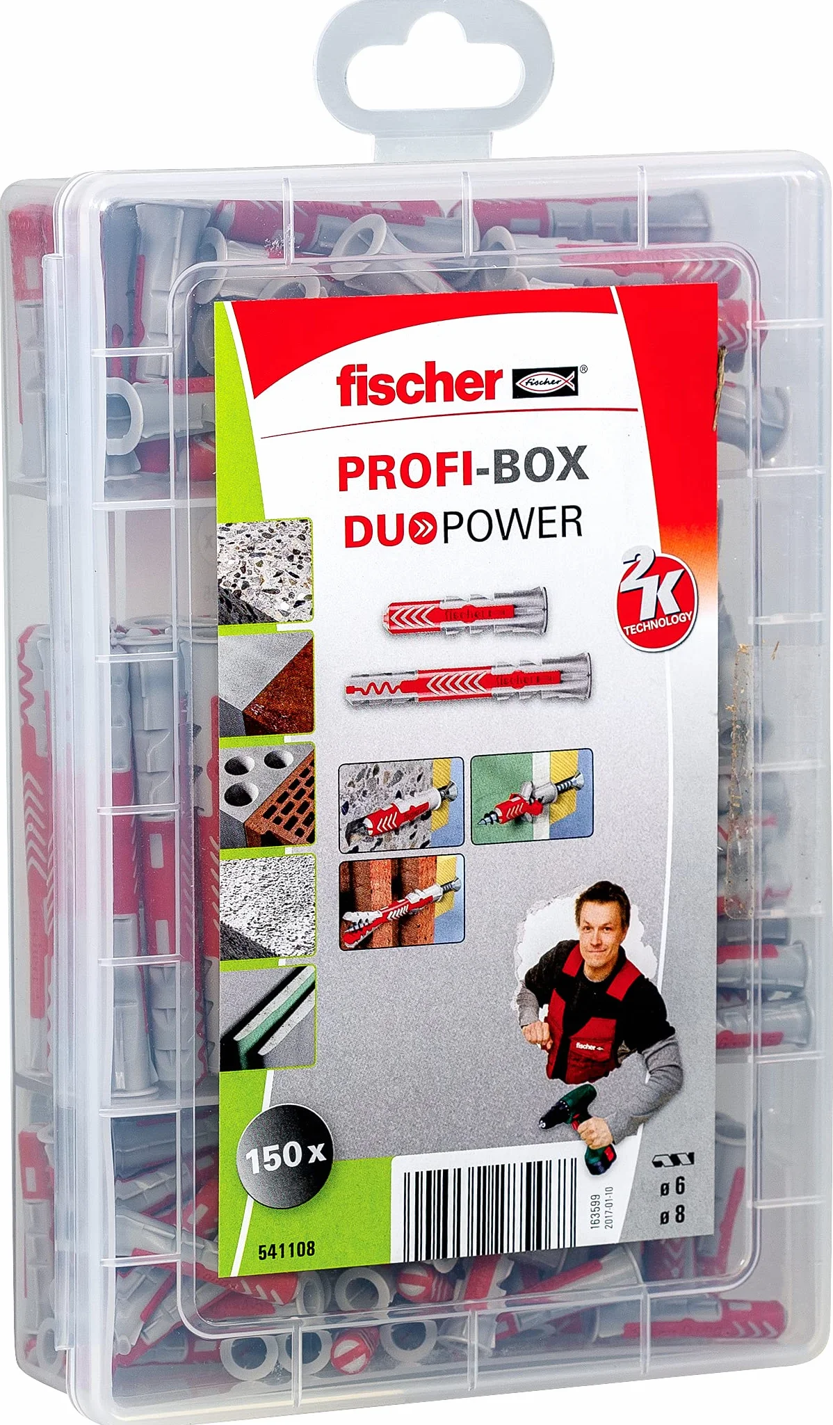 fischer caja surtido de tacos, Rojo Y Gris, Sin tornillo
