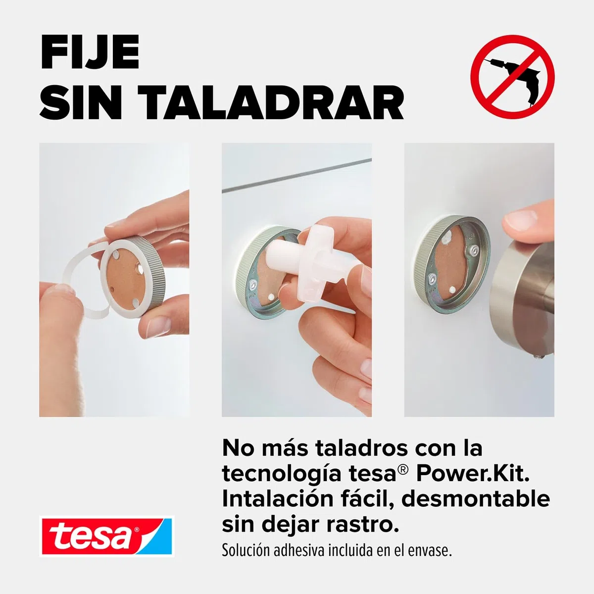 tesa Moon Percha impermeable, apariencia de acero inoxidable, autoadhesiva, tecnología de montaje adhesiva, 50 x 65 x 35 mm