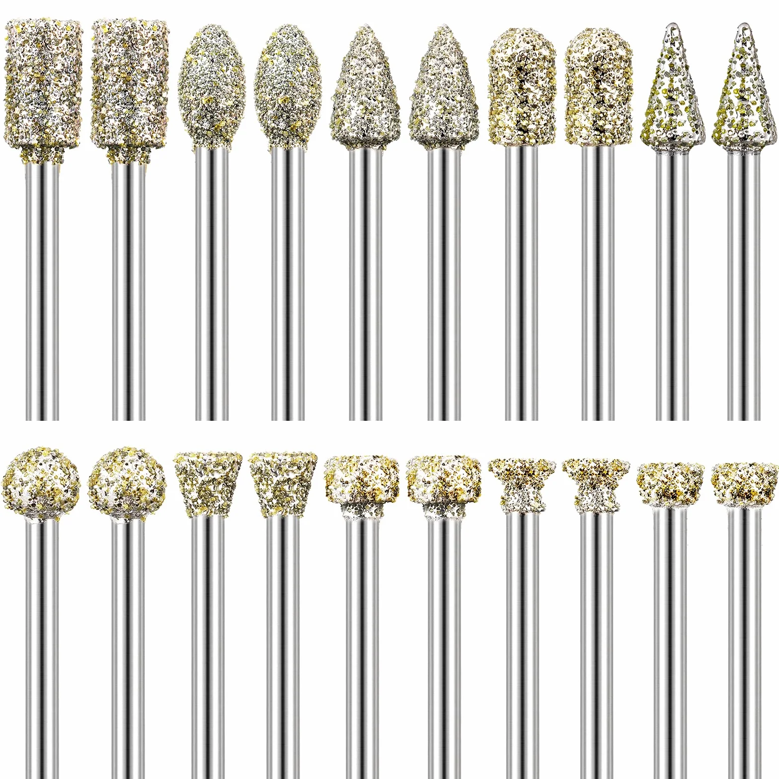 Fresas Diamante, 20Pcs Con Vástago de 1/8 Pulgadas, Juego de Brocas de Diamante de Grano 60 para herramientas rotativas - Molienda/Pulido/Grabado