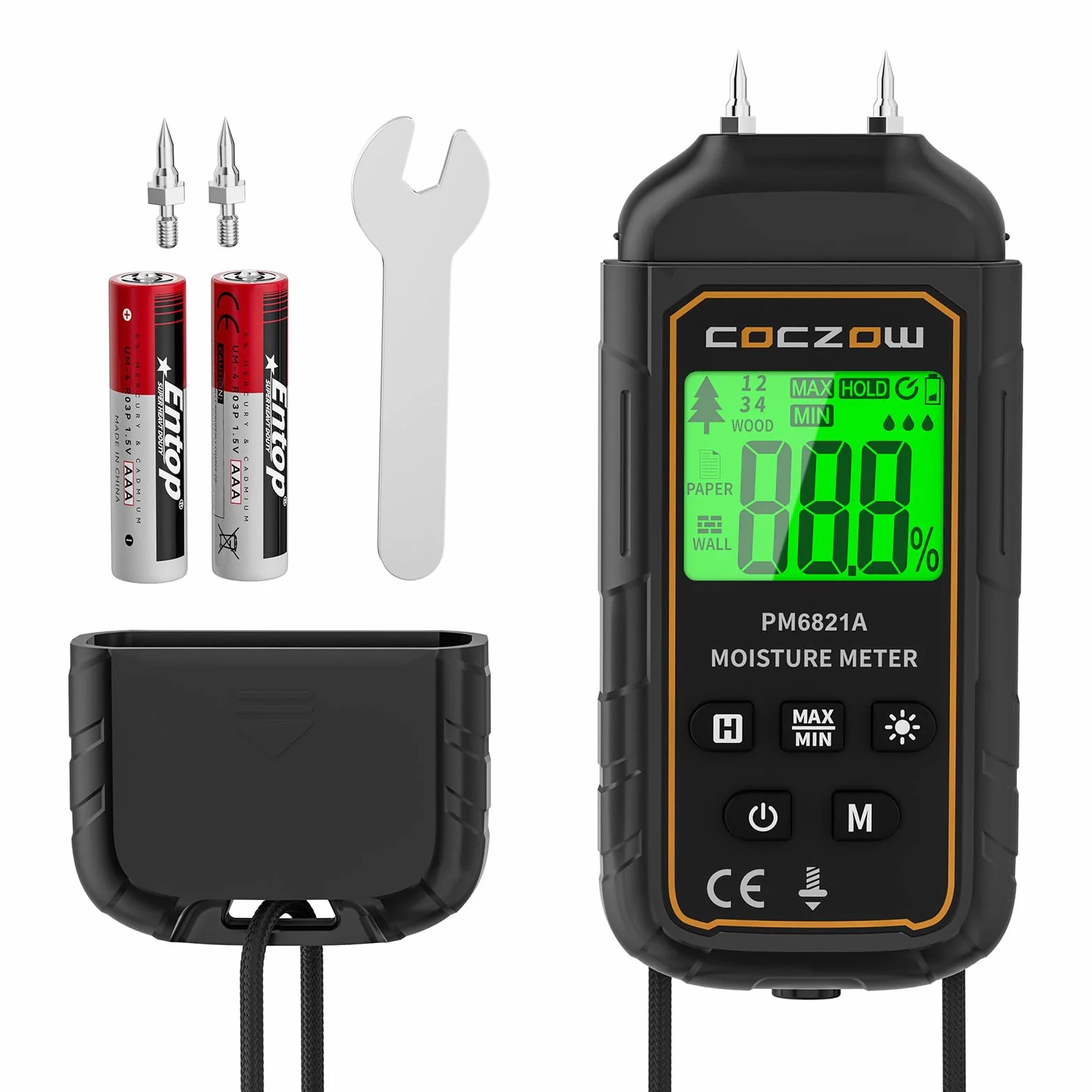 Medidor de Humedad, Medidor de Humedad Pared, Adecuado Para la Determinación Rápida del Contenido de Humedad de Madera, Papel, Pladur, Pantalla LCD con Luz de Fondo, Apagado Automático