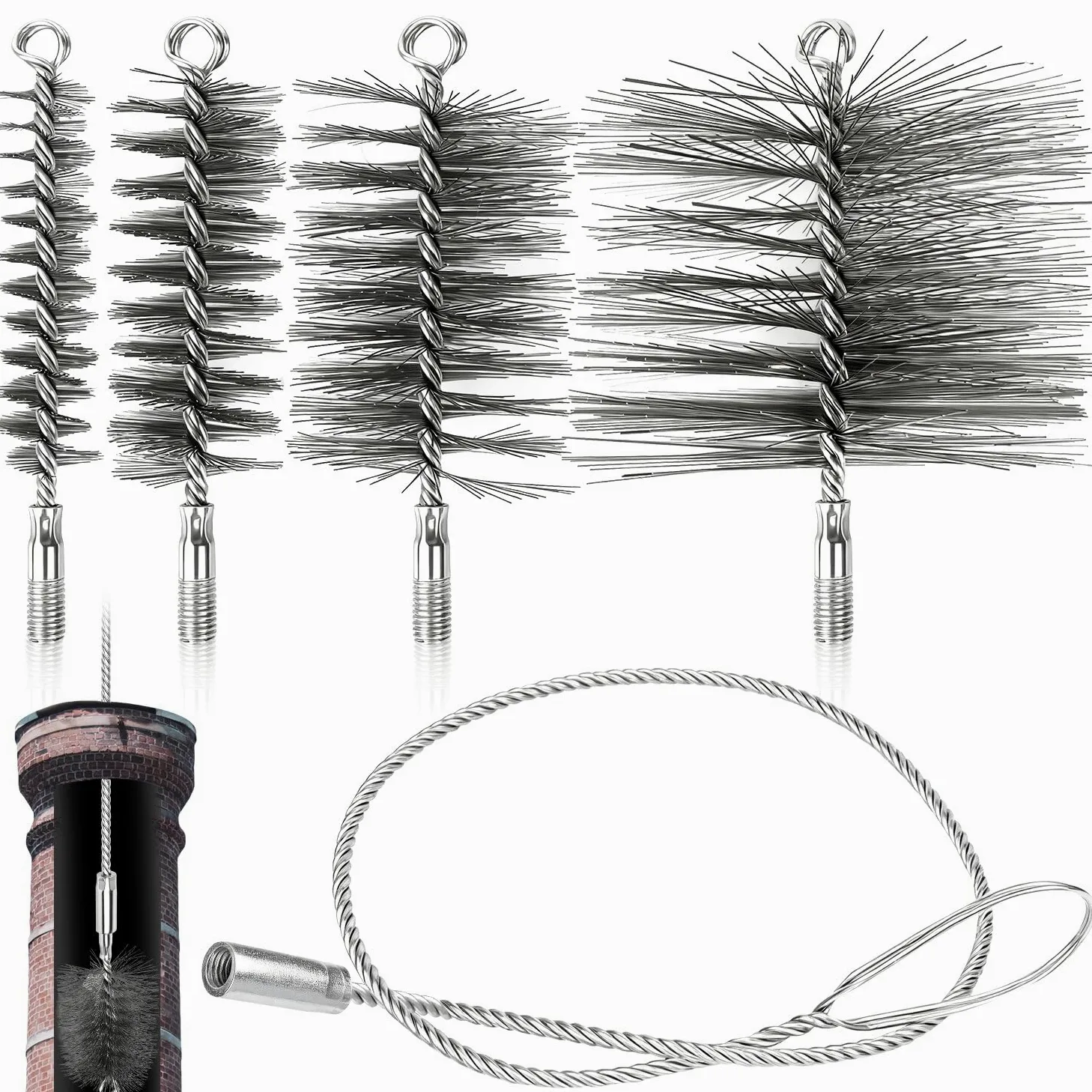Cepillo para Tubos de Estufa Cepillos de Limpieza de Chimeneas 4Pz Cepillo para Tubo de Horno 30 50 80 150mm Cepillos para Chimenea de Alambre de Acero para Chimeneas Chimenea Canales Tubería
