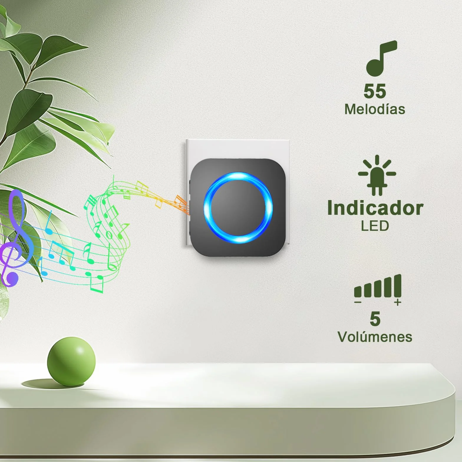 SURFOU Timbre Inalámbrico Exterior Impermeable, Kit Doorbell Puerta para Casa 400M de Alcance Doorbell con 55 Melodías, 5 Niveles de Volumen, Indicador LED, Fácil Instalación para Hogar, Negro