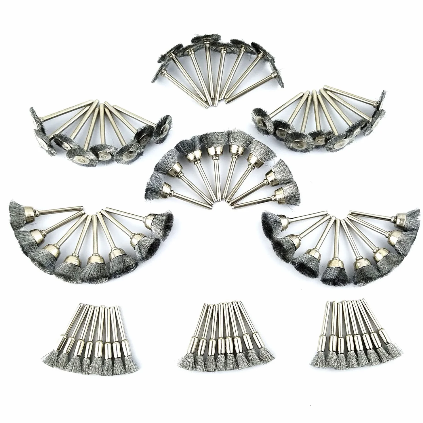Merryland Cepillo Metálico de Alambre Acero para Dremel 72pcs, Cepillo Circular y Copa 24pcs Cada Uno, Cepillo de Pulir para Herramienta Rotativa Eléctrica, RMTA072C1