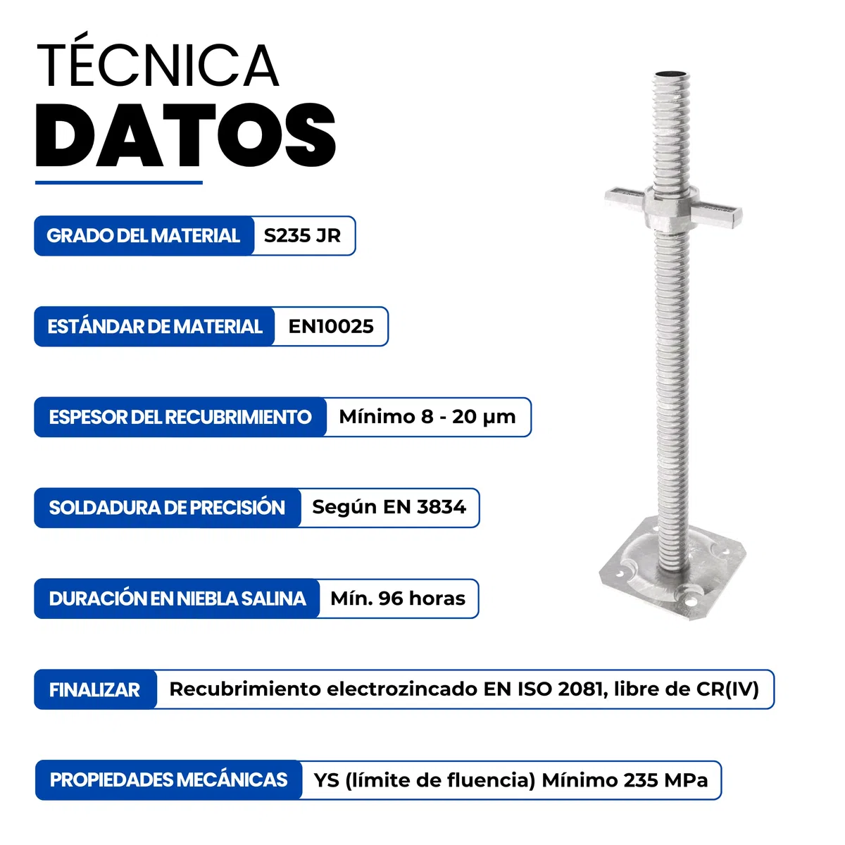 GeZu Impex Gato de Base para Andamios 300 x 38 mm Electrochapado Ajustable en Altura Gato de Nivelación con Tornillo para Base de Andamio