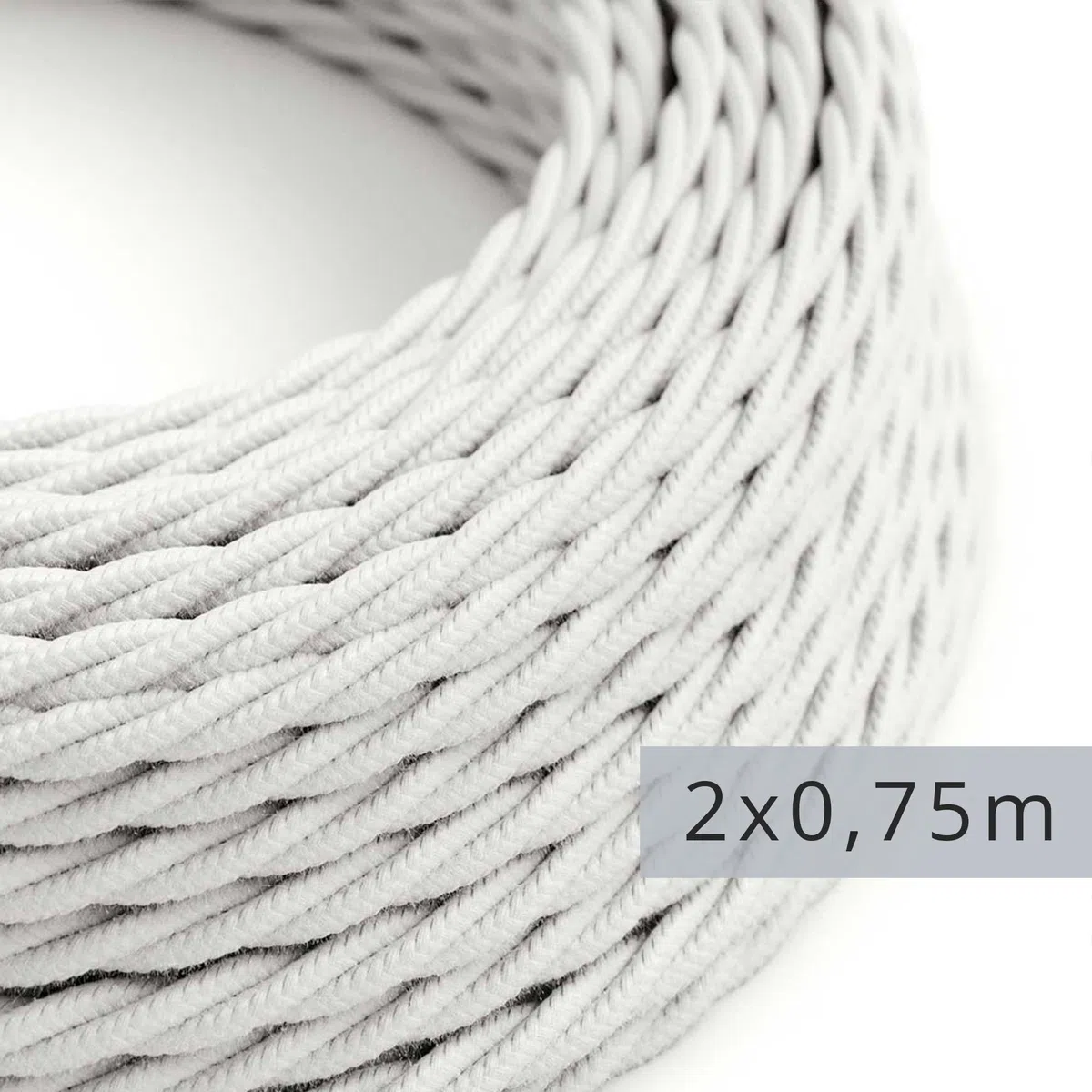 Cable eléctrico textil trenzado Blanco 5m | Hilo lámpara decorativo 2 hilos 2x0,75mm² | Cable flexible tejido para iluminación de diseño | Rollo de cable funda textil color blanco moderno