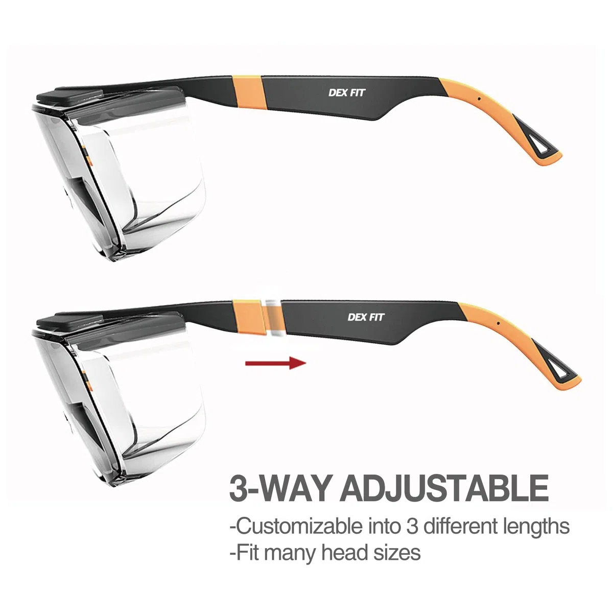 DEX FIT SG210 OTG Gafas de protección superpuestas, protección de ojos Z87, resistentes a los arañazos y antivaho, ajustables para mujeres y hombres, protección UV