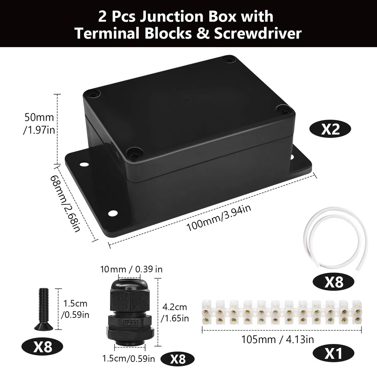 2 Piezas Caja Conexiones Estanca con Bloques de Terminales,IP65 Negro Caja Estanca Exterior, Plástico CajaEmpalmes Exterior, CajaConexiones para Equipos Electrónicos, 100x68x50mm