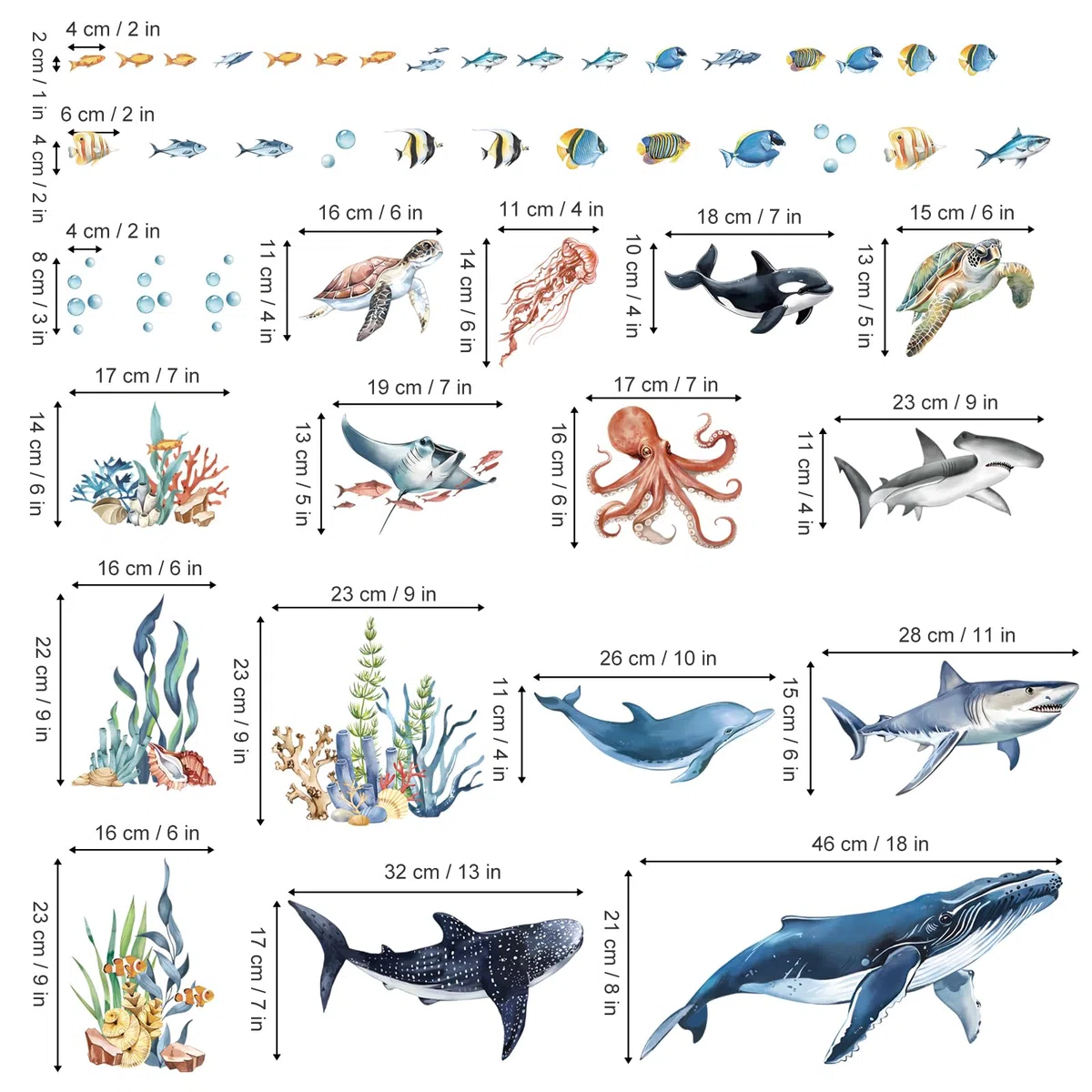 decalmile Pegatinas de Pared Bajo el Mar Tropical Peces Vinilos Decorativos Ballena Delfín Tortugas Algas Adhesivos Pared Habitación Infantiles Niños Bebés Guardería Baño