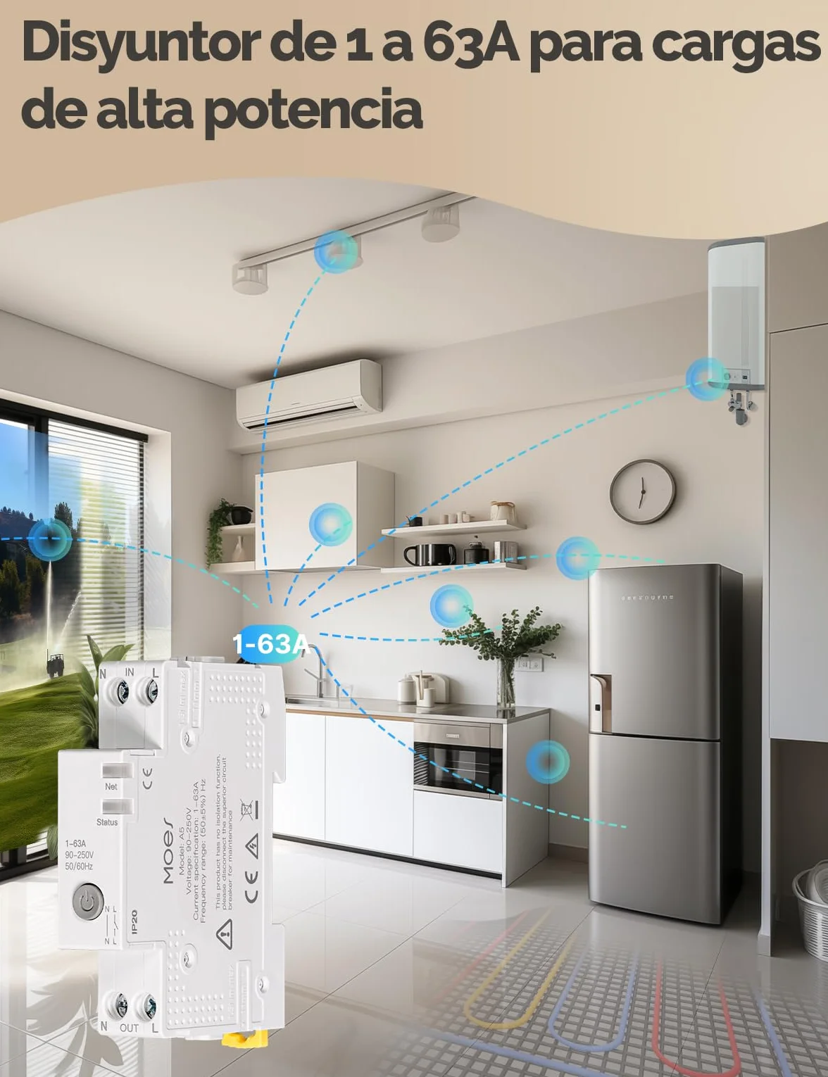 MOES Interruptor WIFI Disyuntor Inteligente Inalámbrico para Riel DIN 1P 16A con Función de Medición, compatible con Alexa/Google Home/Smart Life/Tuya App, Protección contra Sobrecorrientes