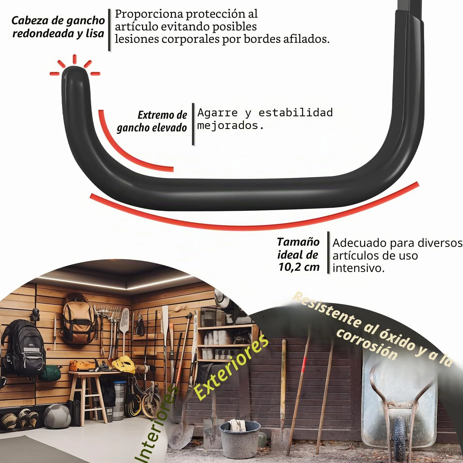 10cm Ganchos Pared, Resistentes para Garaje, Ganchos para Colgar Almacenamiento, en J Soporte Herramientas Pared Multiusos, Ganchos para Colgadores para Equipo Deportivo (2 Piezas, 25 kg)