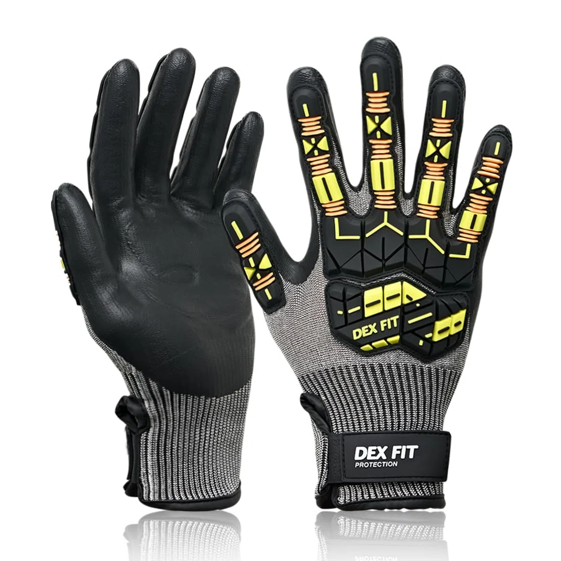 DEX FIT SSG513 Impact Guantes anticorte y anti‑impacto, ANSI A5, EN388 3242DP (P/Nivel 1), Dorso TPR, Palma anti‑vibración, Nitrilo espumado, Táctiles, Lavables;Grey S 1 Pair