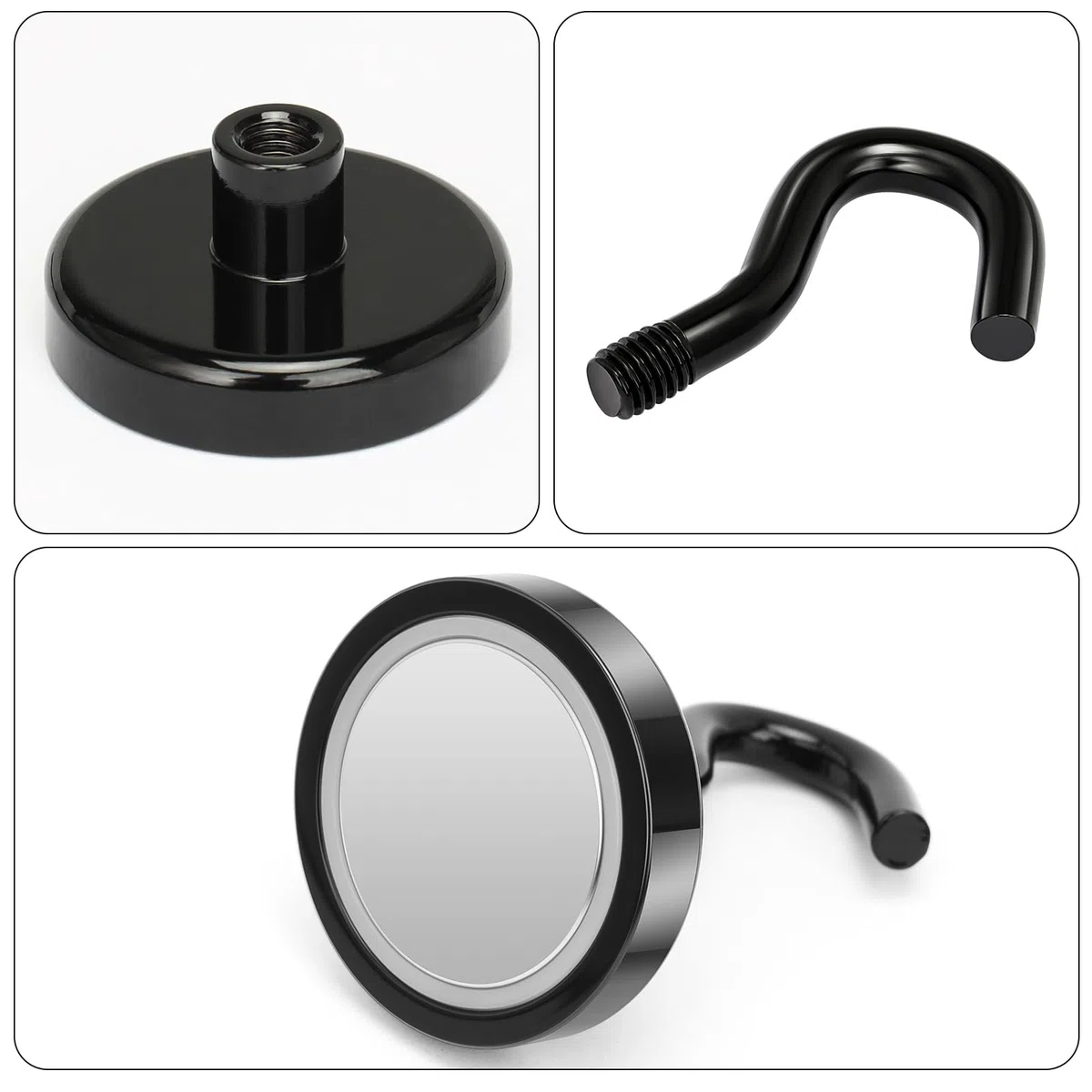 Wukong - Ganchos magnéticos de 36 mm, 6 ganchos magnéticos, 45 kg (100 lb), percha magnética, negro imán de neodimio súper potente para cocina, almacén y exterior