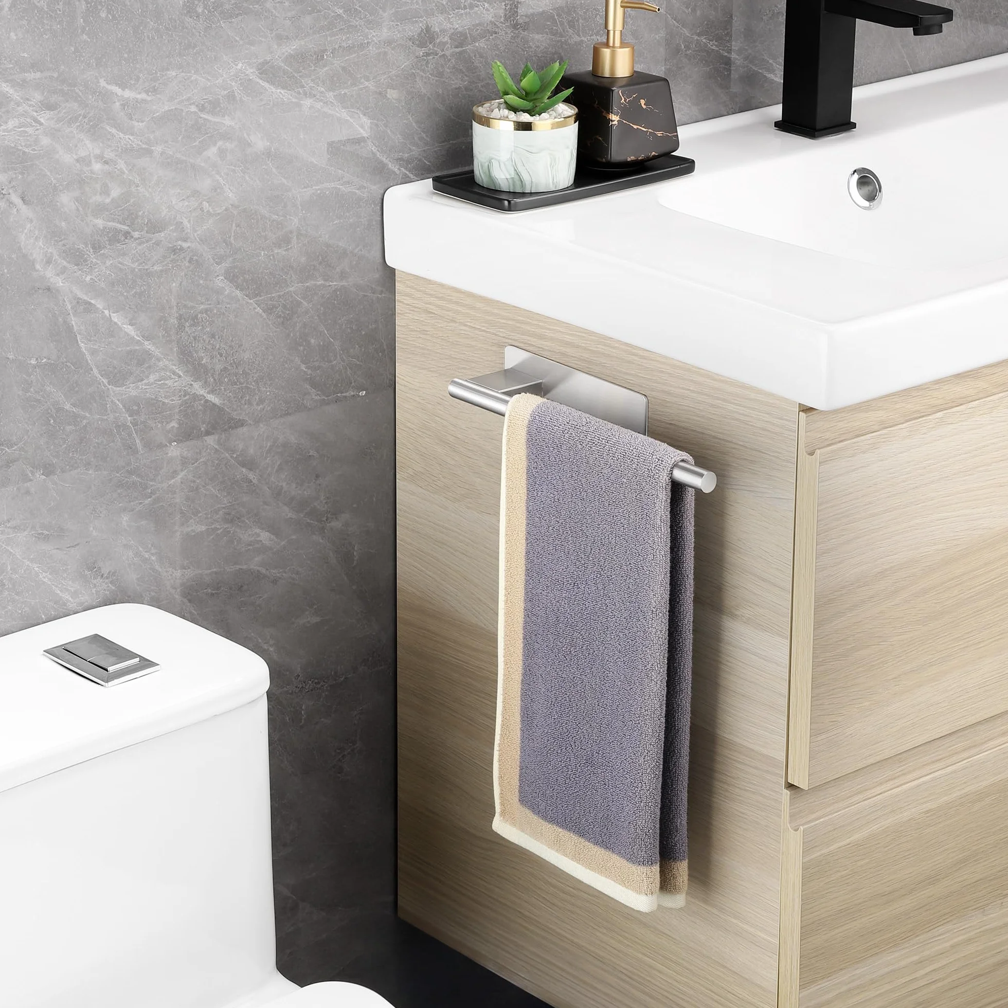 Toalleros de Baño Acero Inoxidable 304 Cepillado sin Taladro Adhesivo 28CM Plata